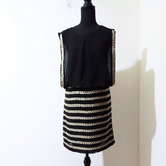 Bebe black beaded metallic dress sz 2 - Picture 6 of 9